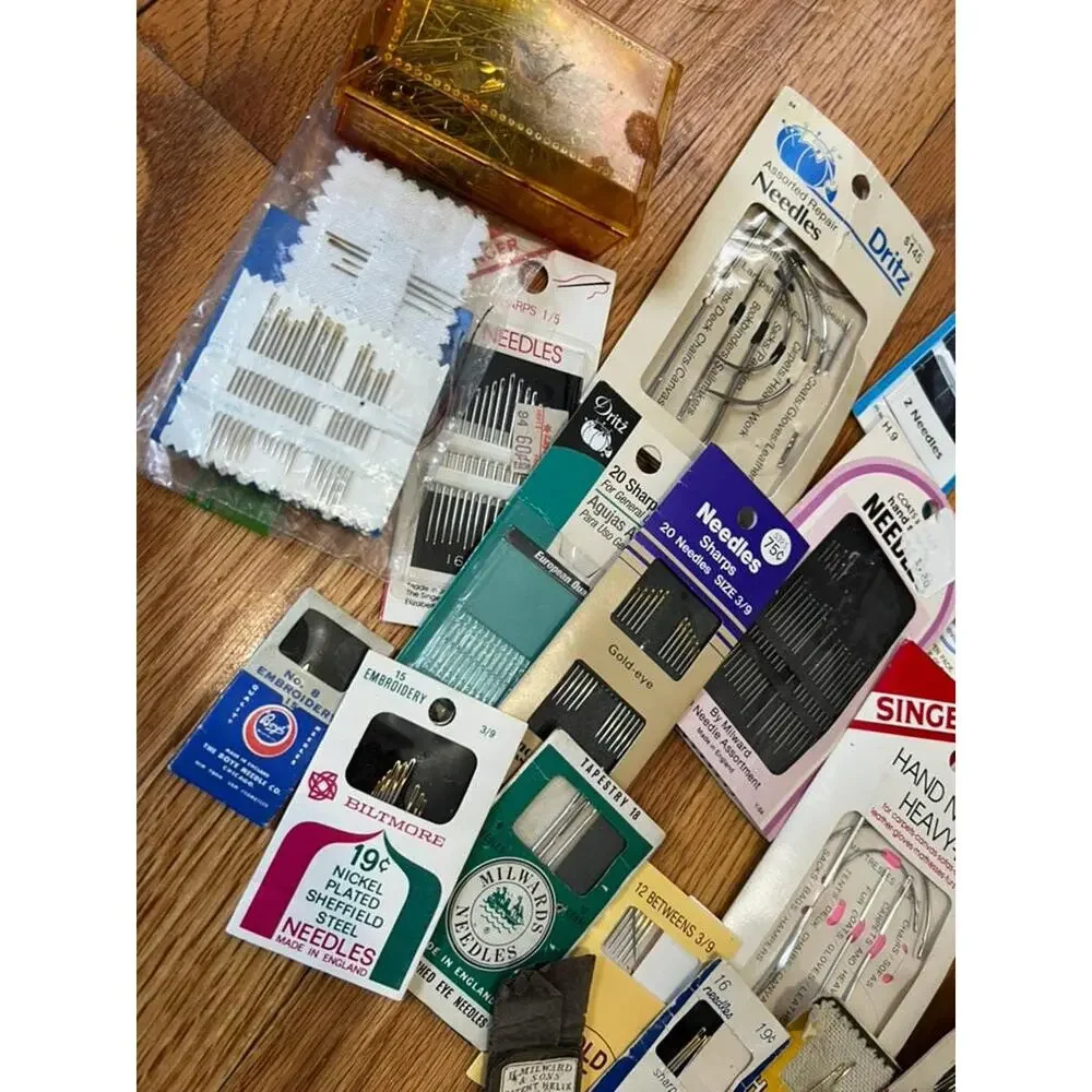 Vintage Sewing Needle Lot in Decorative Tin, Sewing Notions Craft Supply Lot